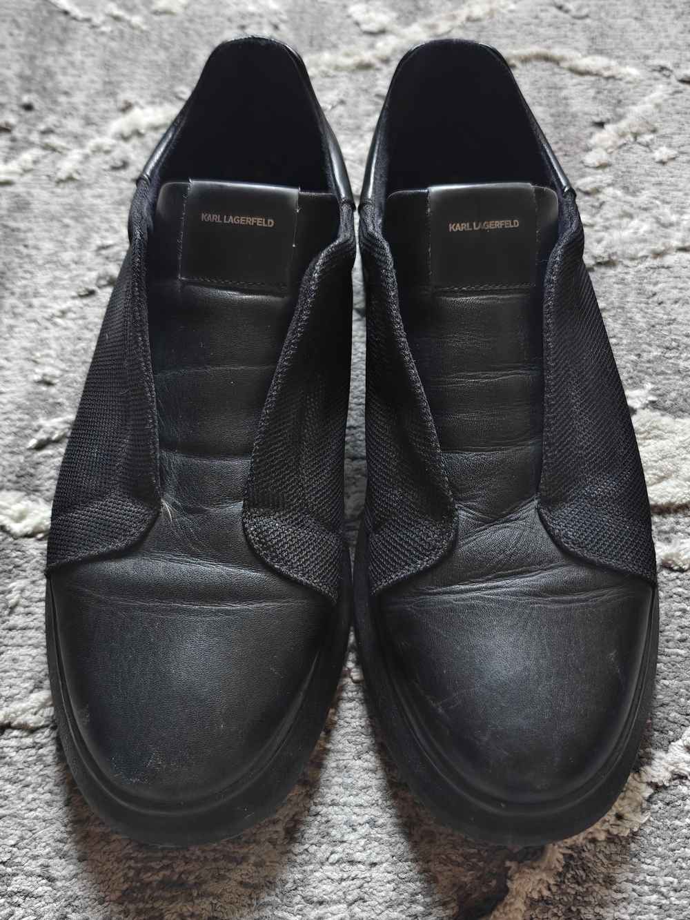 Karl Lagerfeld Black Leather & Mesh Slip-Ons